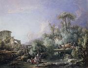 Francois Boucher Landscape with a Young Fisherman oil painting reproduction